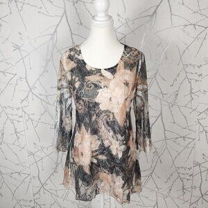 Brittany Black Floral Lace Overlay Round Neck Flowy Tunic